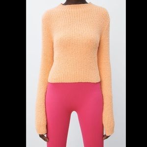 NWT ZARA CHENILLE SWEATER PEACH ORANGE LONG SLEEVE